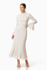 Bella Knit Crochet Midi Dress in White