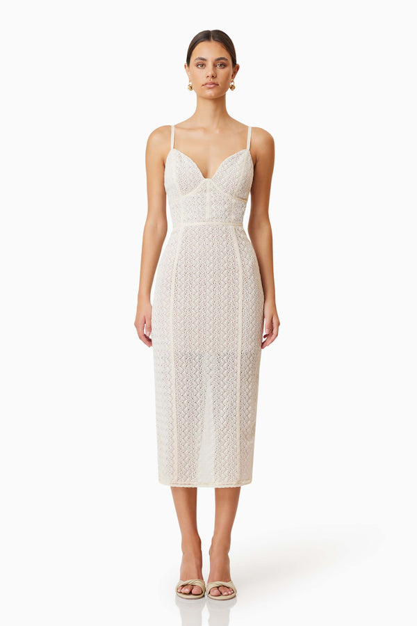 Bella Bodycon Cocktail Midi Dress in White