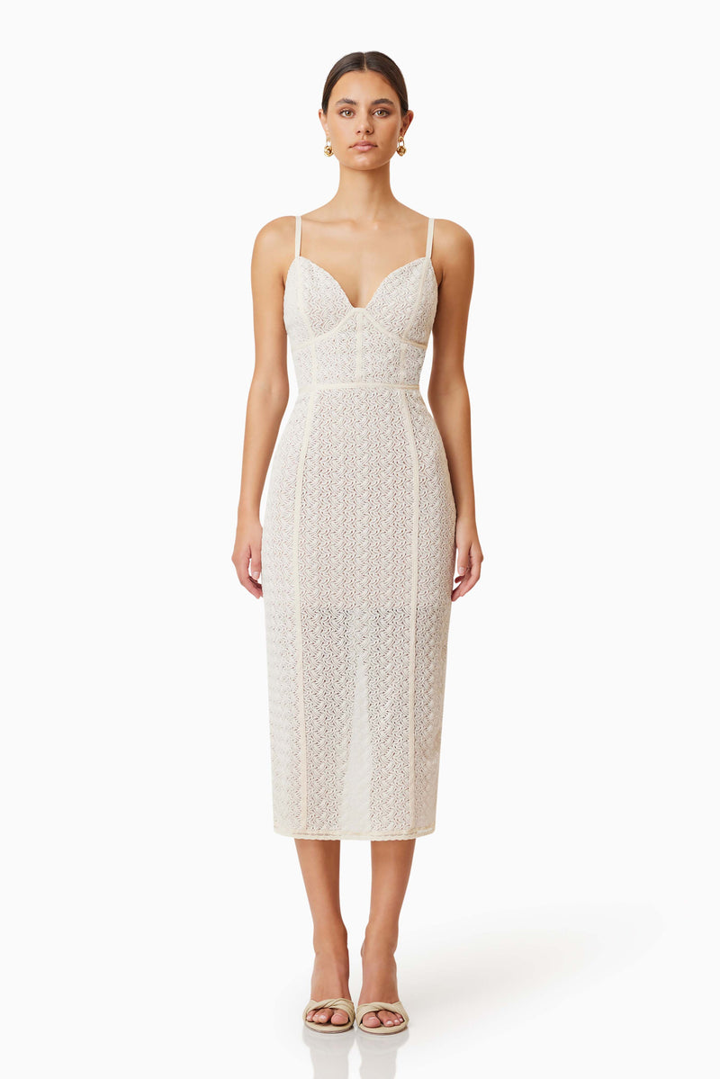 Bella Bodycon Cocktail Midi Dress in White