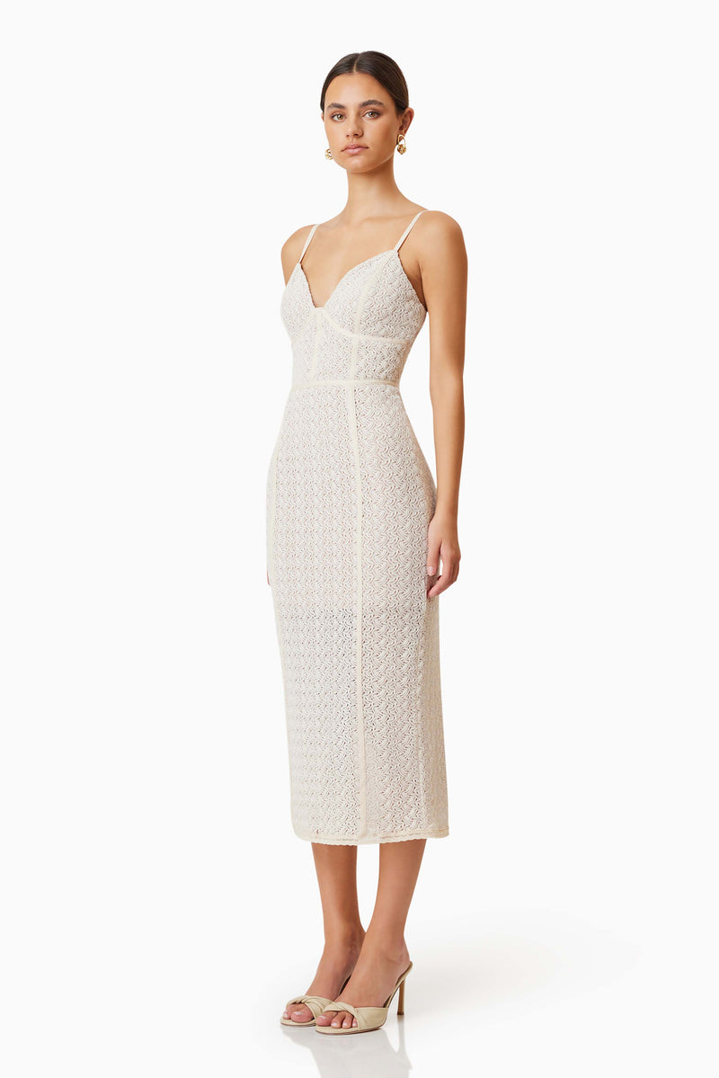 Bella Bodycon Cocktail Midi Dress in White