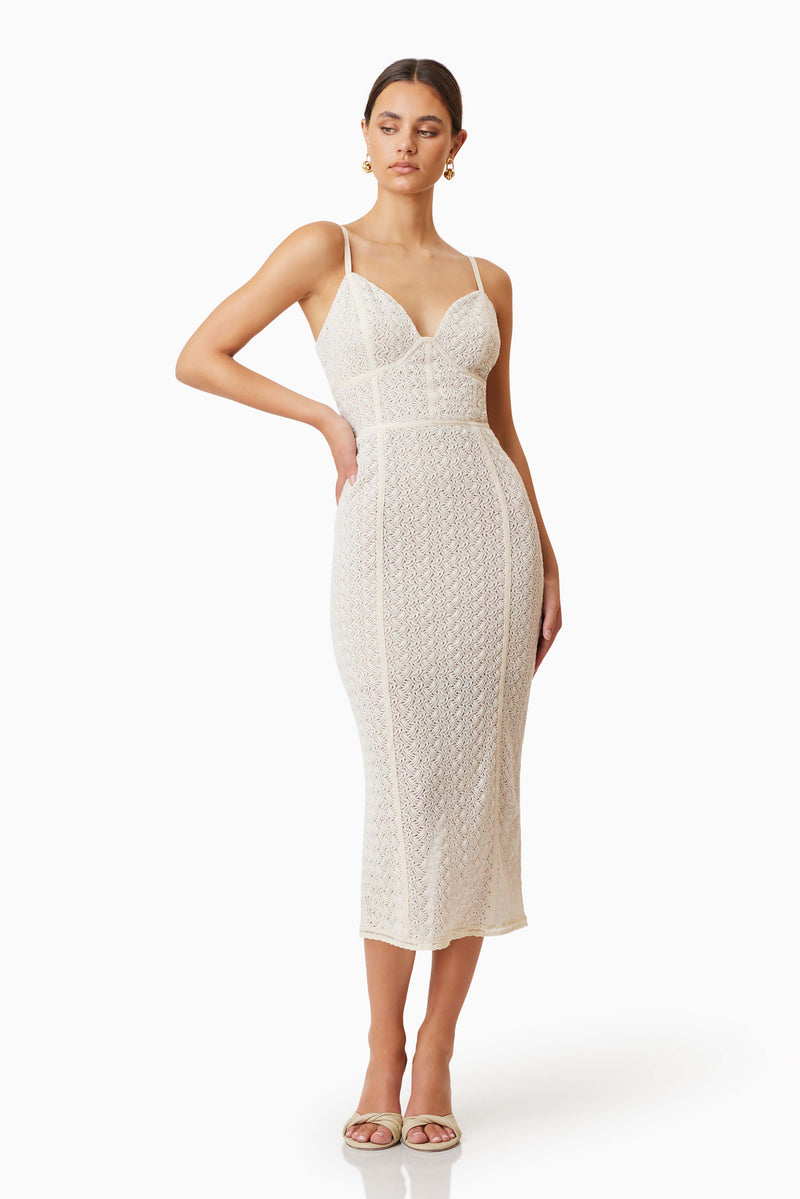 Bella Bodycon Cocktail Midi Dress in White