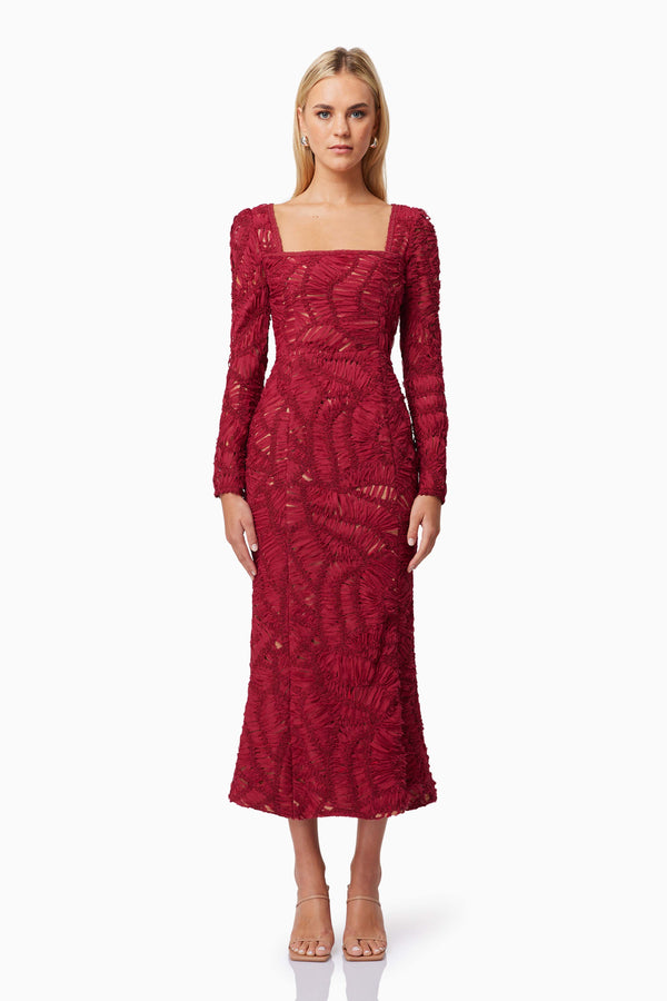 Addison Long Sleeve Midi Dress in Red