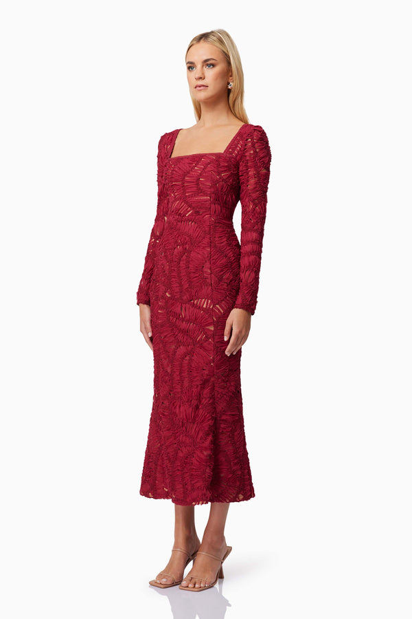 Addison Long Sleeve Midi Dress in Red