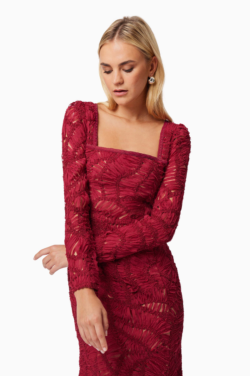 Addison Long Sleeve Midi Dress in Red