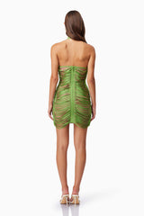 model wearing Stella Halter Neck Mini Dress In Green back shot