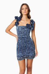 Camila Mini Denim Dress in Blue