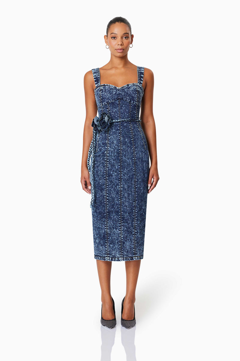 Camila Midi Denim Dress in Blue