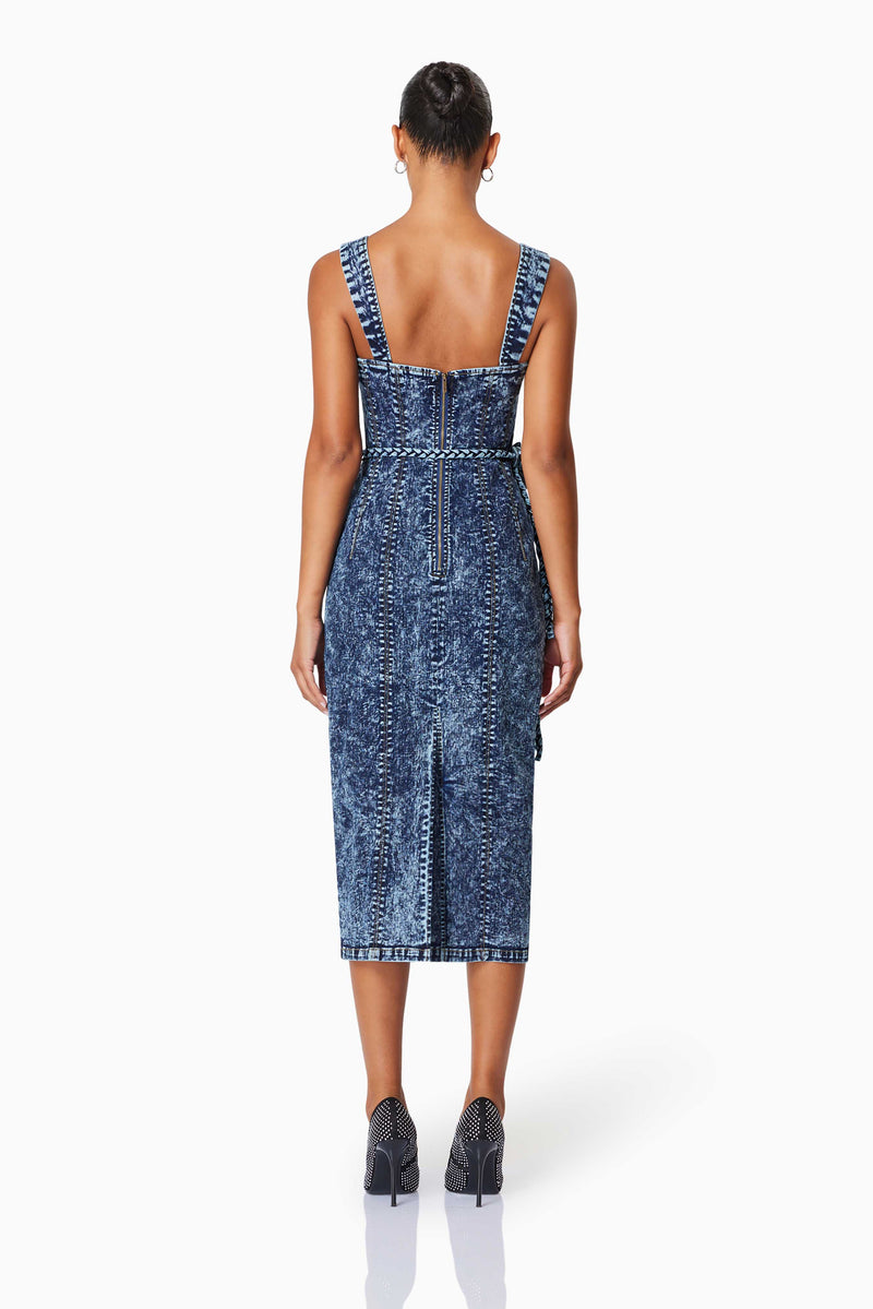 Camila Midi Denim Dress in Blue