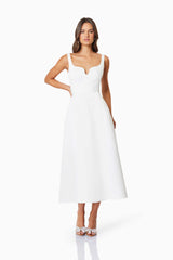 model wearing Alice Duchess Satin Midi Dress In White front shot