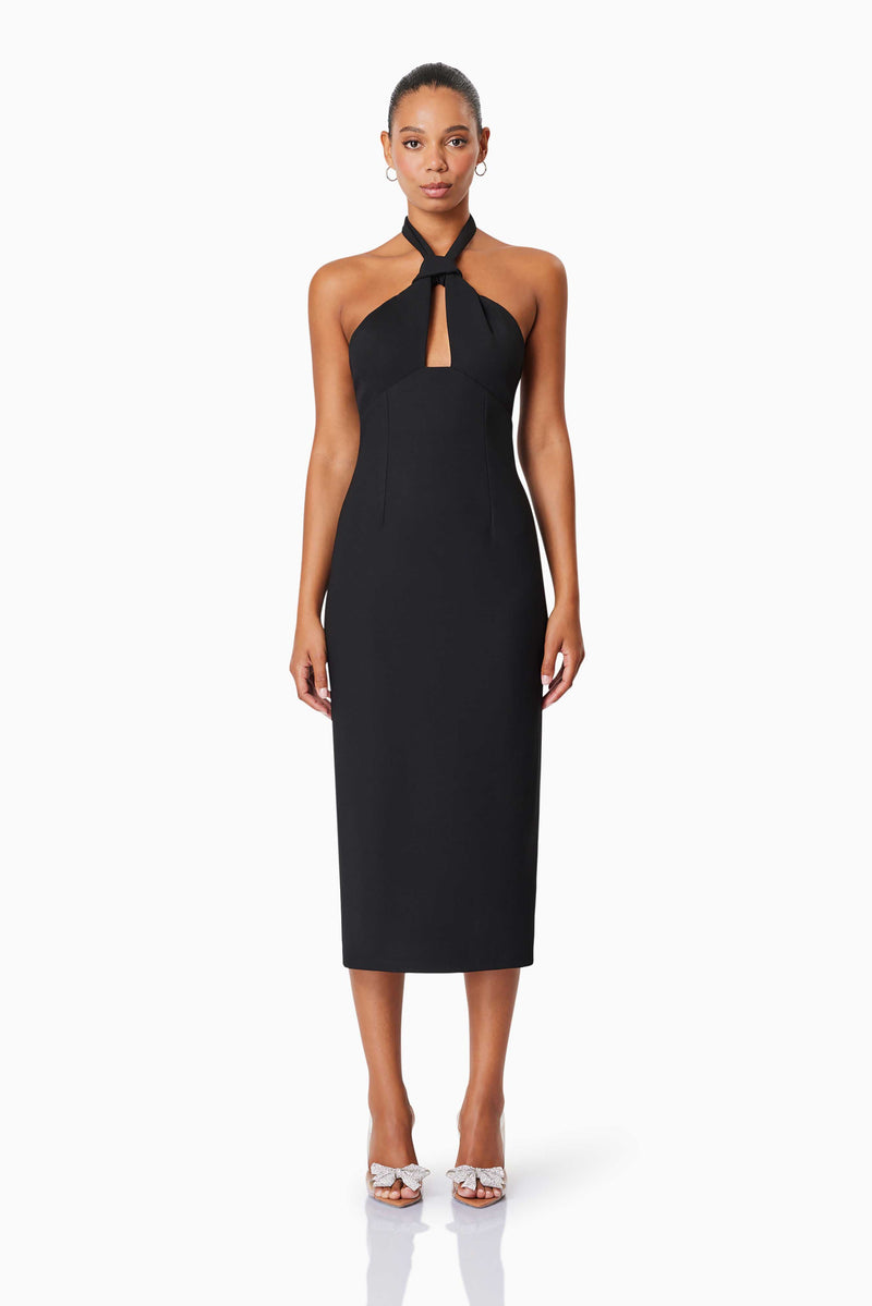 Victoria Bodycon Fitted Midi Dress in Black