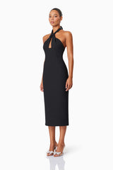 Victoria Bodycon Fitted Midi Dress in Black