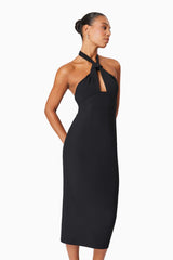 Victoria Bodycon Fitted Midi Dress in Black