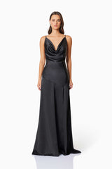 model wearing Clementine Cowl Neck Maxi Dress In Black front shot