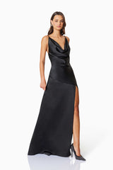 model wearing Clementine Cowl Neck Maxi Dress In Black front shot