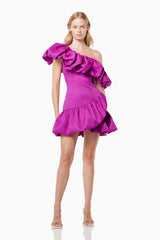 Model wearing ABBA MINI DRESS in Purple Front Shot