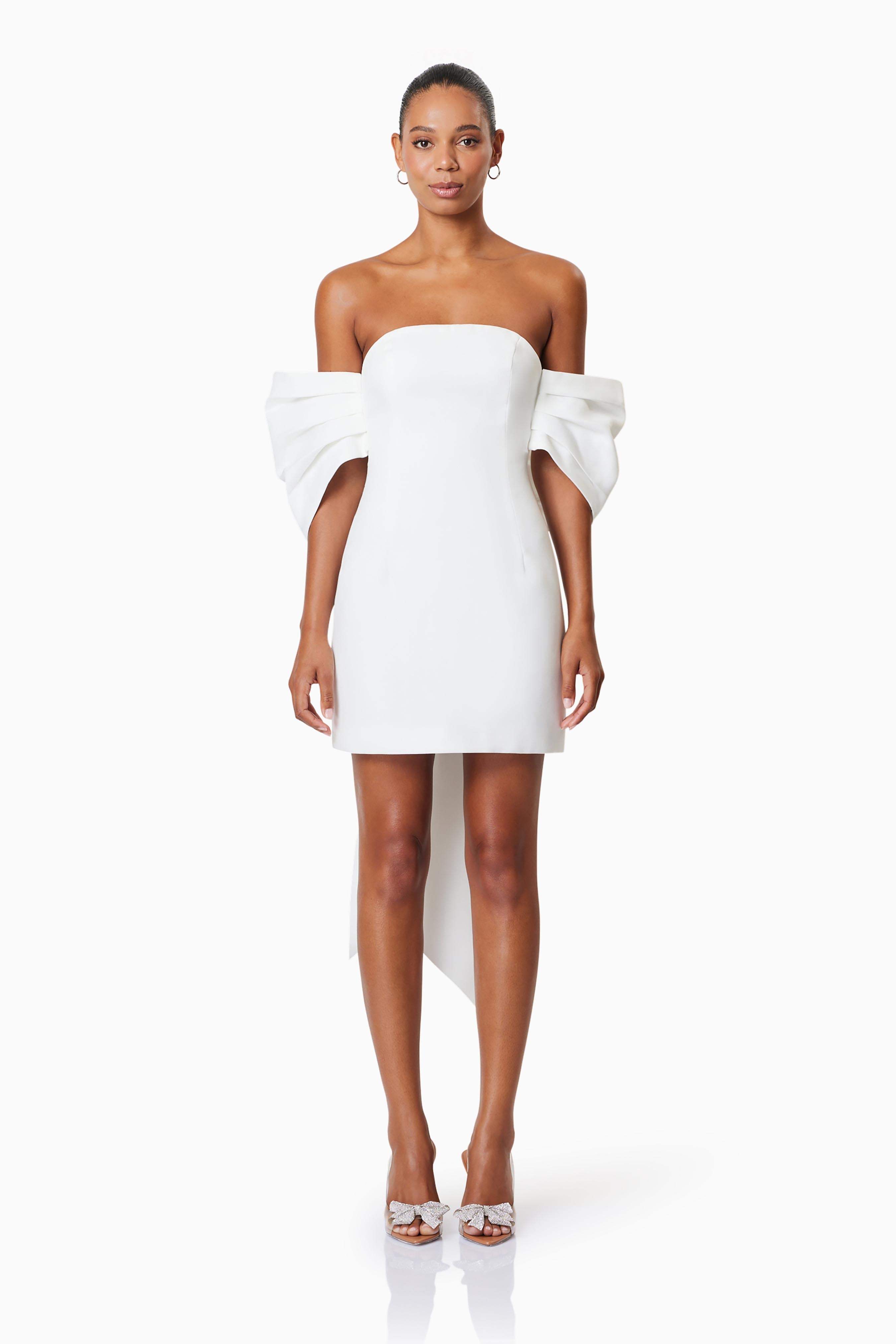 Calypso Bow Detail Mini Dress In White – Elliatt