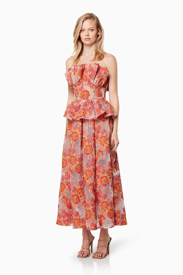 Fidelity Floral Midi Dress in Red