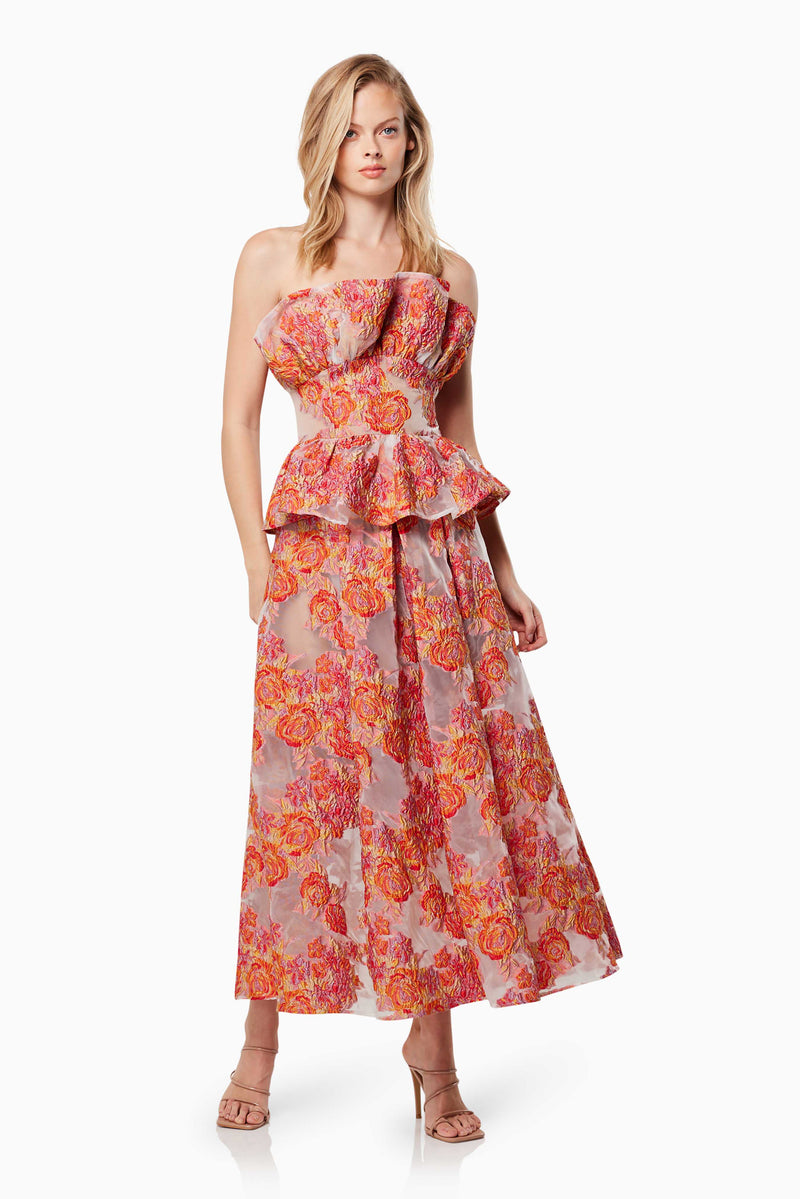 Fidelity Floral Midi Dress in Red