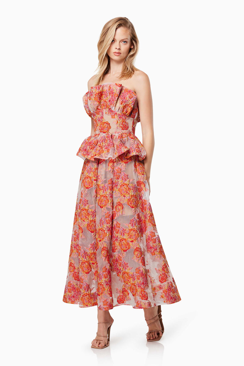 Fidelity Floral Midi Dress in Red