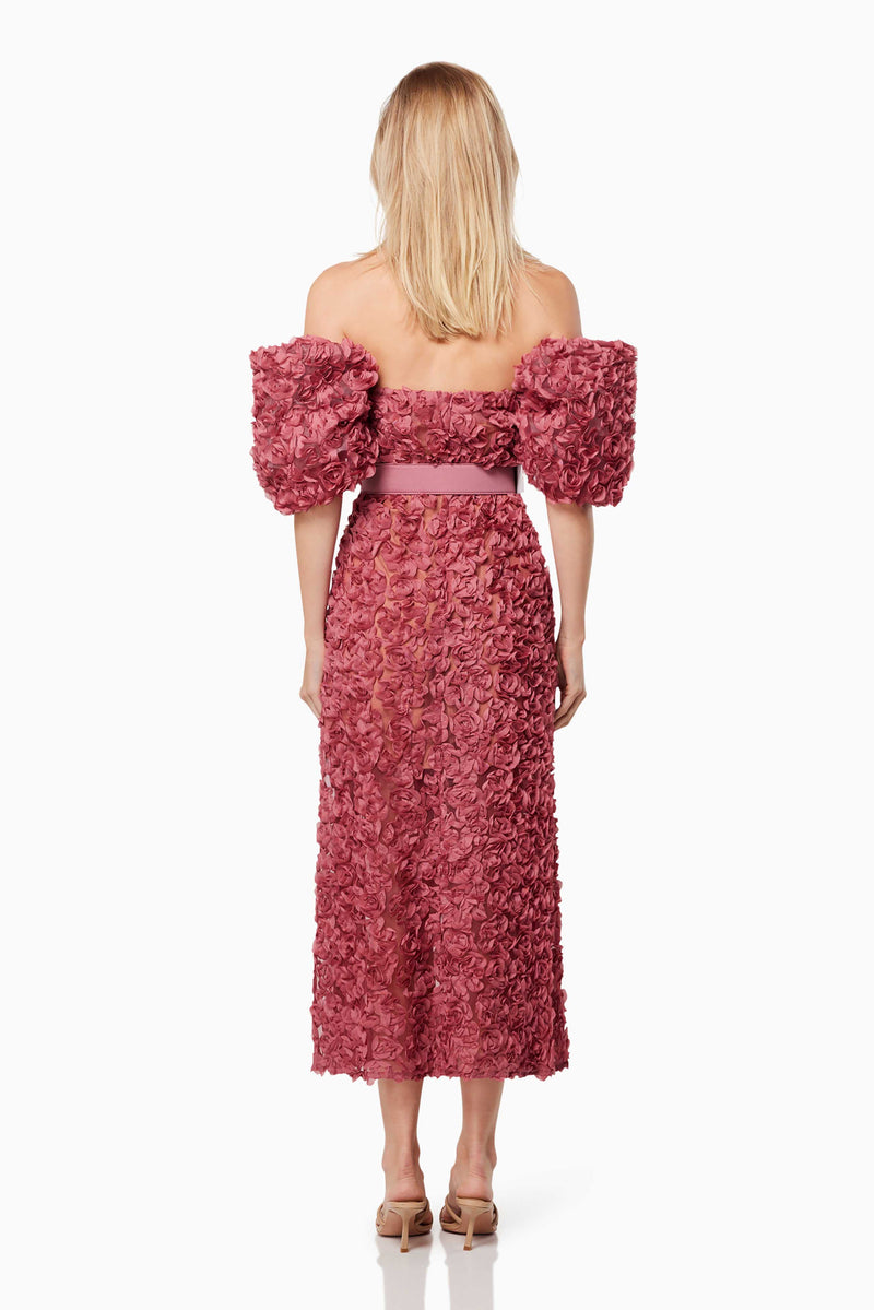 INTIMACY OFF THE SHOULDER MIDI DRESS IN PINK - PRE ORDER