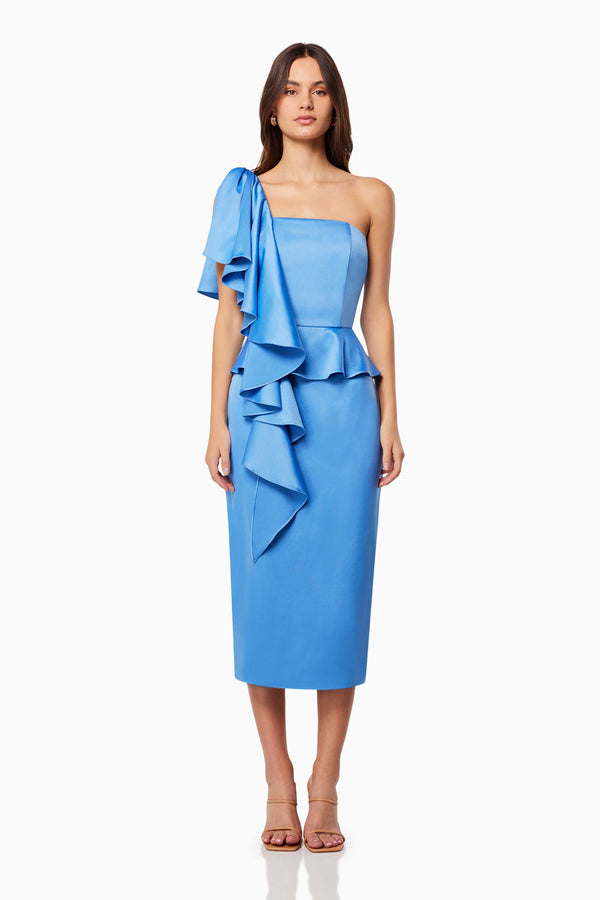 Laughter One Shoulder Midi Dress in Blue