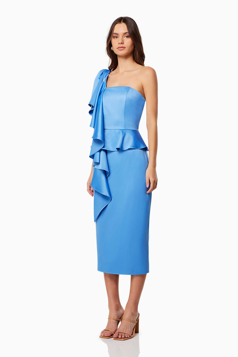 Laughter One Shoulder Midi Dress in Blue