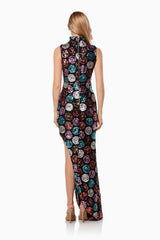 WHOLENESS FITTED MAXI GOWN IN MULTI