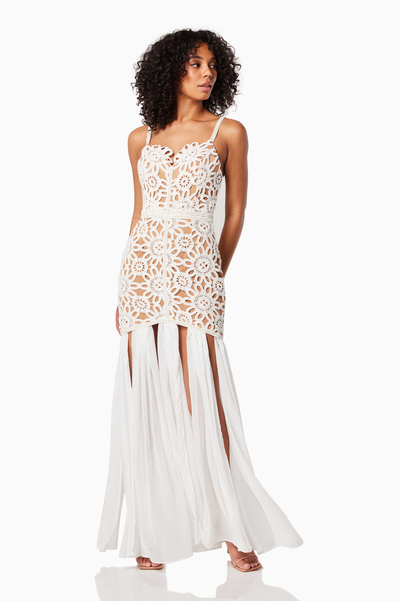 SENSORY PEARL TRIMMED GOWN IN WHITE front shot