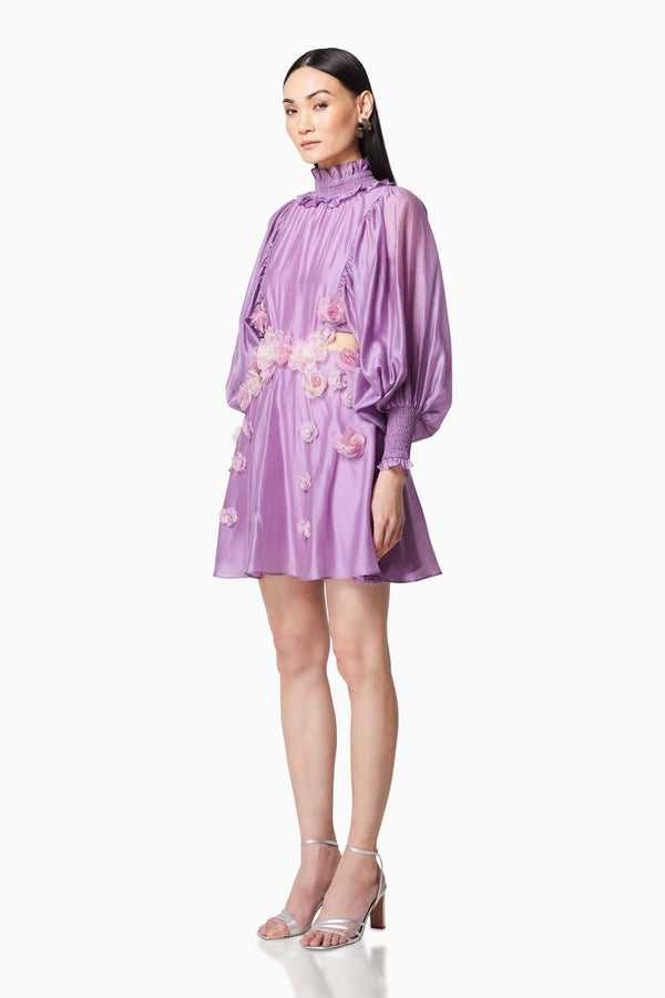 Barcelona 3d Rosette Mini Dress In Purple