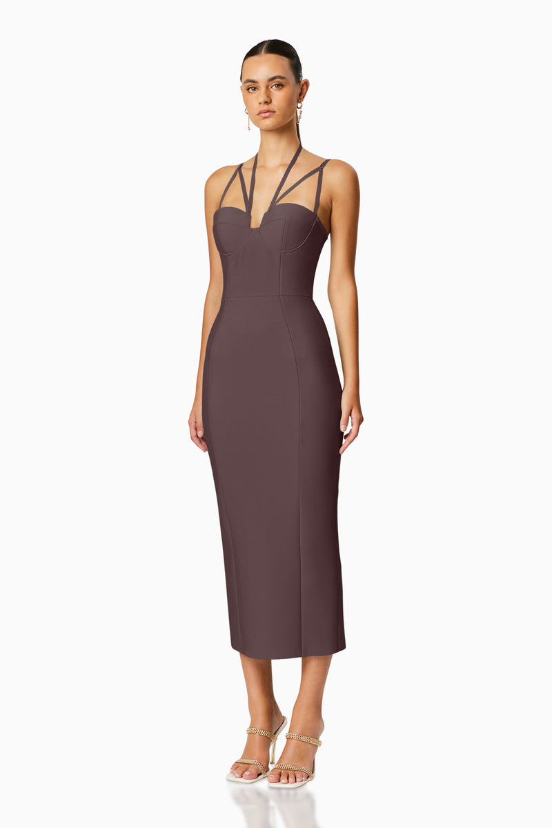 Orchid Bodycon Midi Dress in Brown