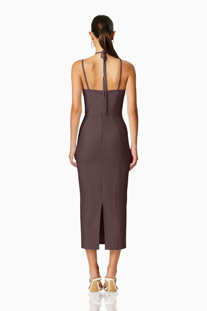 Orchid Bodycon Midi Dress in Brown