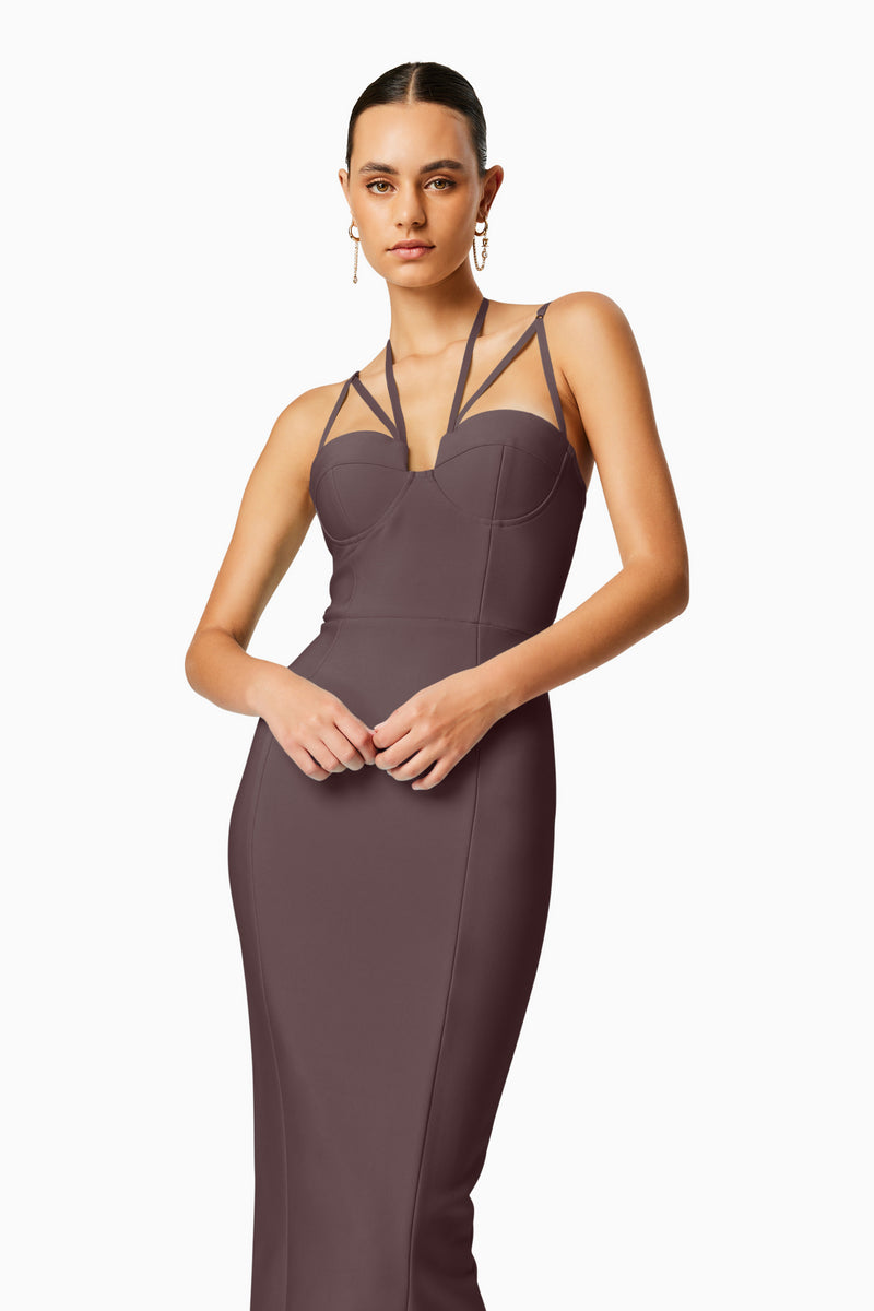 Orchid Bodycon Midi Dress in Brown