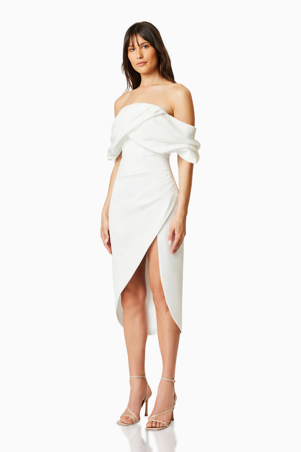 March Off The Shoulder Midi Dress in White