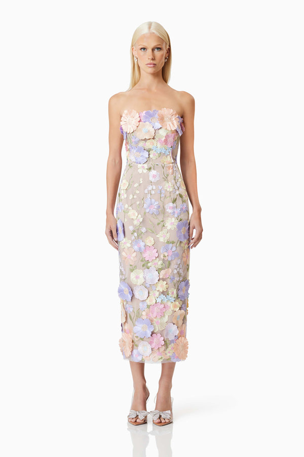 Helena Strapless Midi Dress In Pastel- Pre Order
