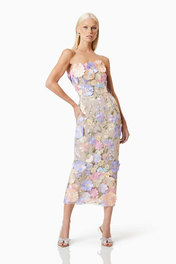 Helena Strapless Midi Dress In Pastel- Pre Order