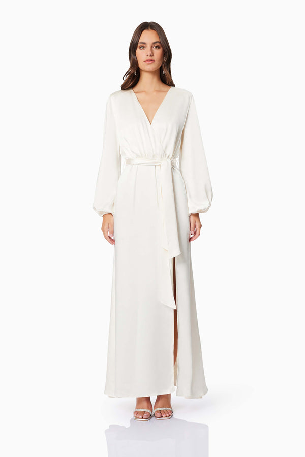 Kai V Neck Tie Maxi Dress In White