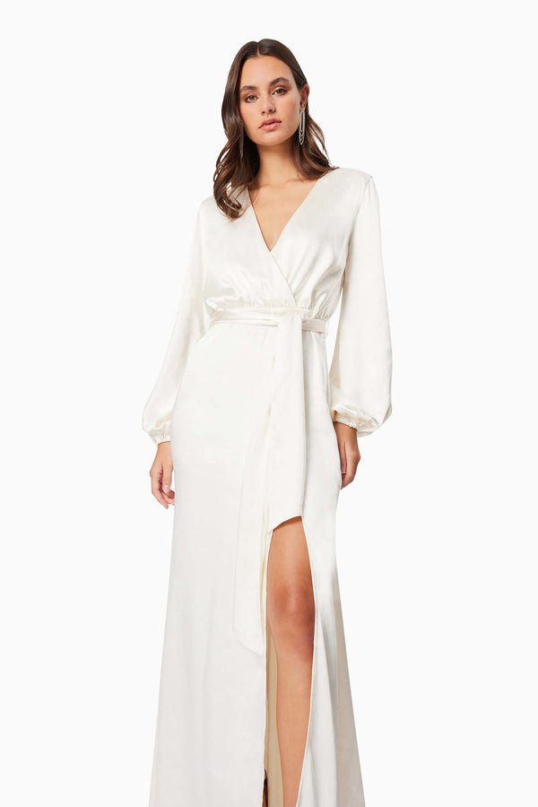 Kai V Neck Tie Maxi Dress In White