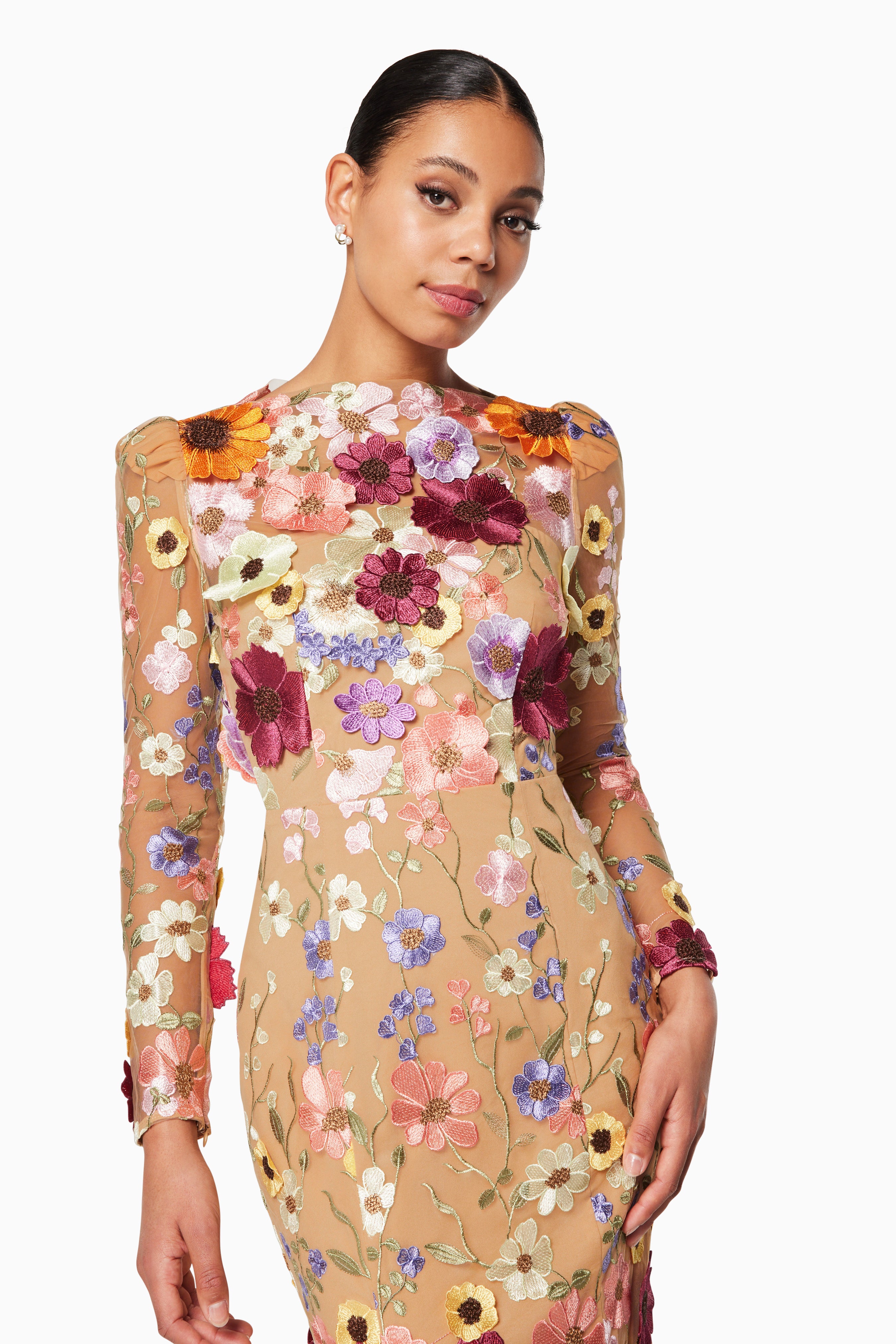 Shannon 3d Floral Midi Dress In Pink Elliatt 1519