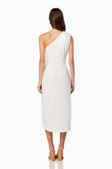 model is wearing Elliatt ASTORIA ONE SHOULDER MIDI DRESS IN WHITE back shot