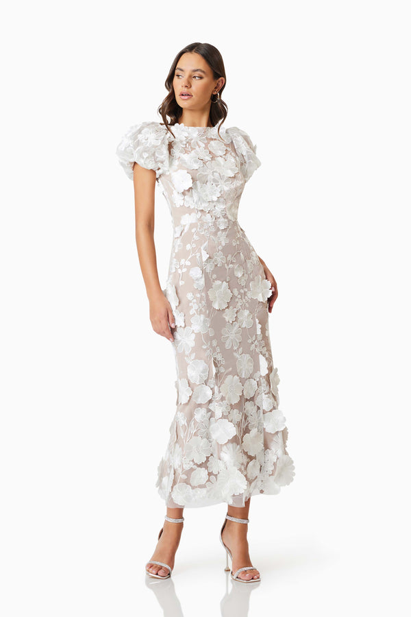 Astraea 3D Lace Maxi Dress In White
