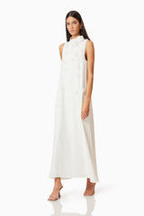 Brunette model wearing Lilydale 3D Maxi Dress In White posed shot