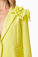 Blonde Model Wearing Kennedy Set In Yellow Close Up Shot