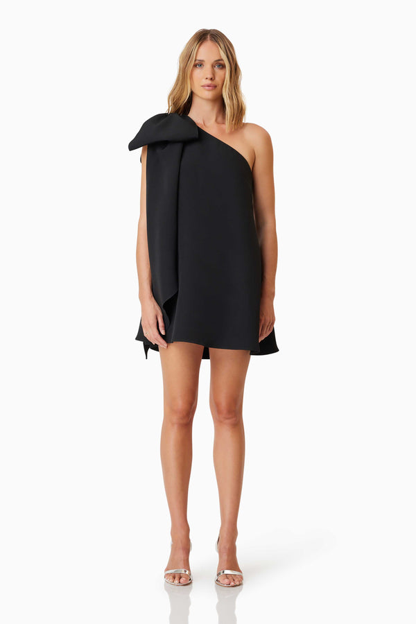 Blonde Model Wearing Kennedy Party Dress In Black Front Shot