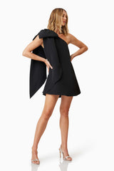 Blonde Model Wearing Kennedy Party Dress In Black Front Shot