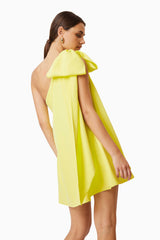 Model wearing Kennedy Party Mini Dress in Yellow Close Shot