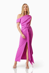 Blonde Model Wearing Kenna Cocktail Dress in Purple Front Shot