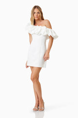 Model wearing Amelie Mini Party Dress in White Movement Shot