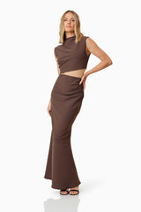 model wearing Nola Maxi Gown In Brown front shot