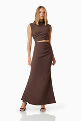 model wearing Nola Maxi Gown In Brown front shot