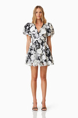 Selene Floral Mini Dress In Black